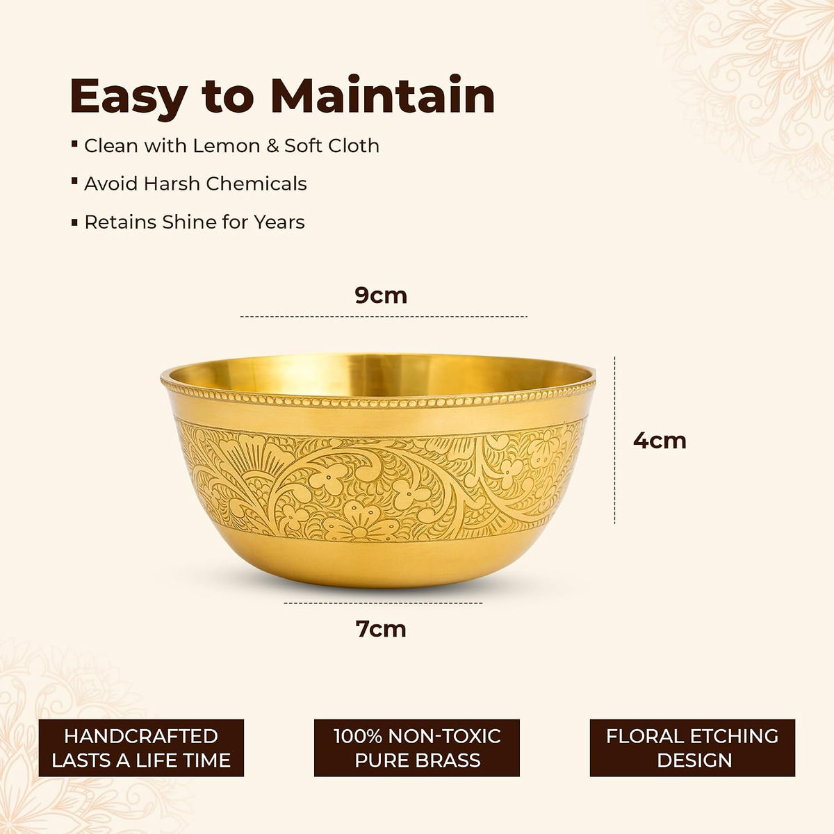 Dana Katori Floral Etching Brass Bowl for Dining & Pooja Traditional Handcrafted Brass Serving Bowl