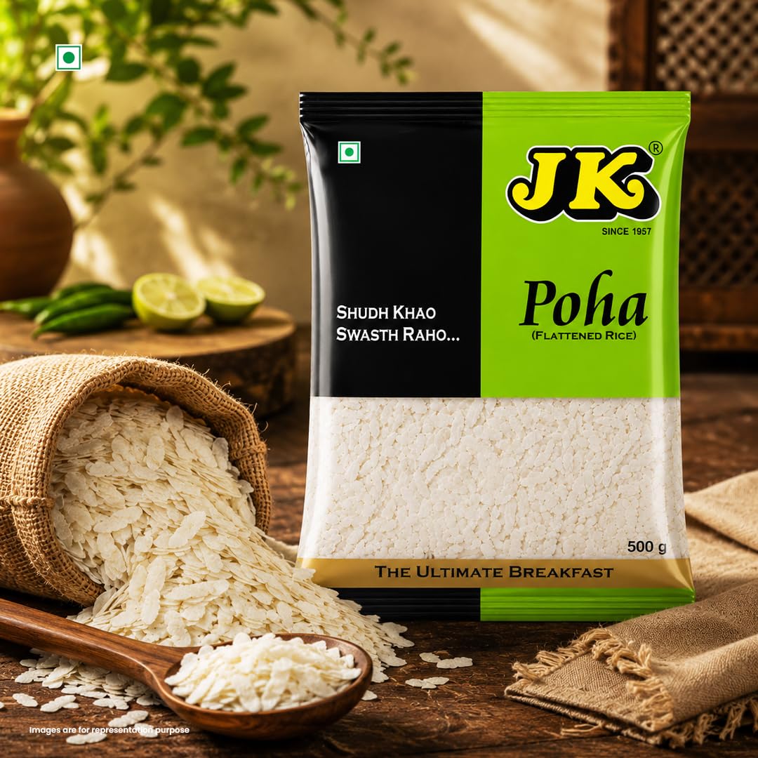 JK Premium Poha (Rice Flakes) 500g Thick High-Fibre Poha