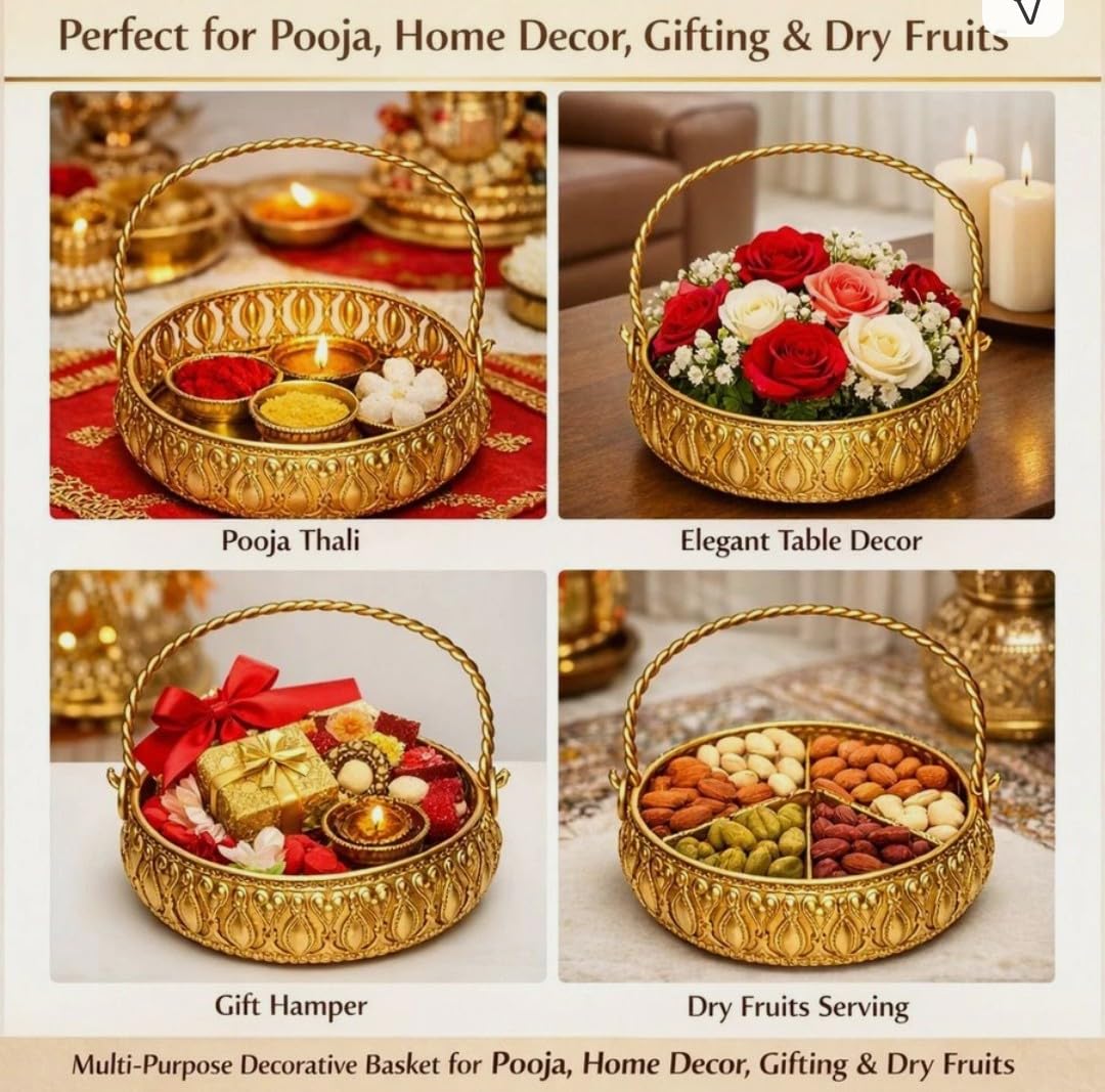 Gold Basket Premium Metal Decorative Basket with Handle