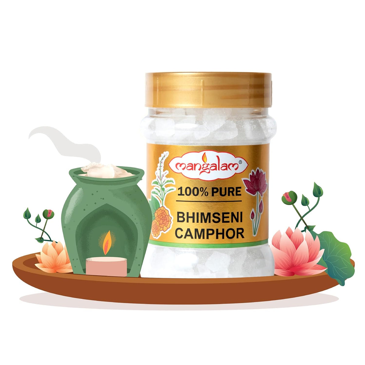 MANGALAM Bhimseni Camphor Jar Pack Of 1 100% Pure For Puja, Aromatherapy & Air Freshener Sweet Fragrance