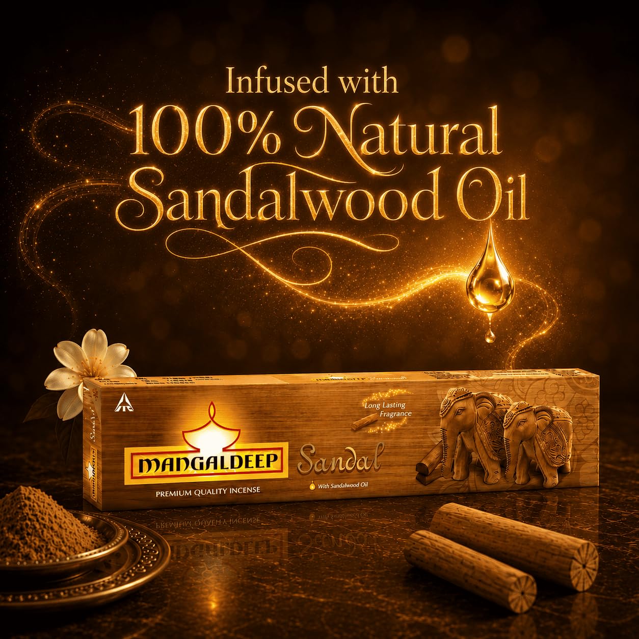 Mangaldeep Sandal Incense Sticks Infused with Sandalwood Oil