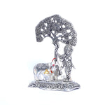 Krishna with cow and calf under tree silver