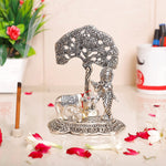 Krishna with cow and calf under tree silver