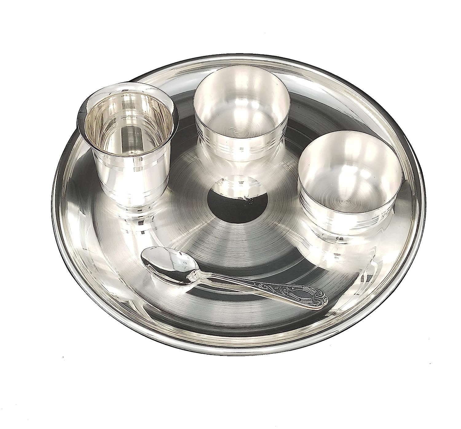 BENGALEN Baby Dinner Set 12 Inch Silver Plated for Rice Ceremony Annaprashana Sanskar Gift for Kids Boys Girls Birthday Festive Home