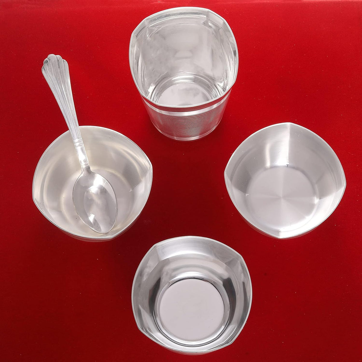 Diamond Square Dinner Set 12" Silver Plated Glossy Dinner Set for Gifting, Guest Serving, Return Gifting, Occasionally Gifting