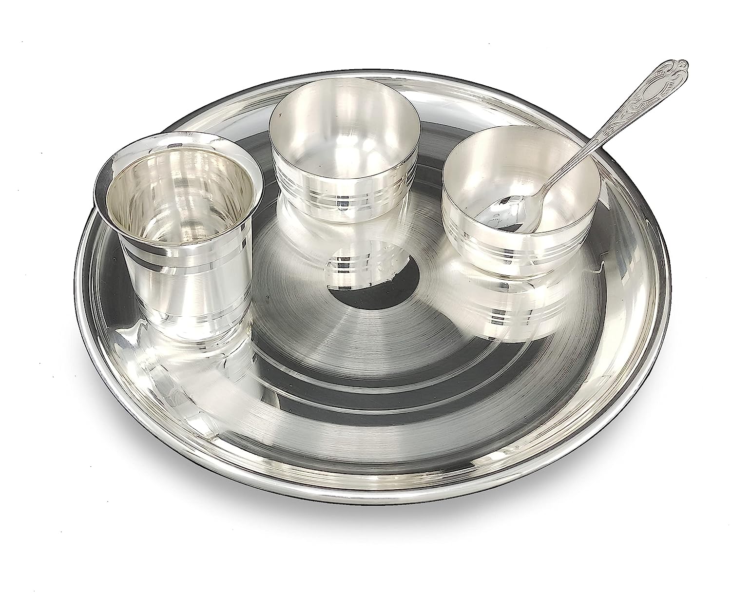 BENGALEN Baby Dinner Set 12 Inch Silver Plated for Rice Ceremony Annaprashana Sanskar Gift for Kids Boys Girls Birthday Festive Home