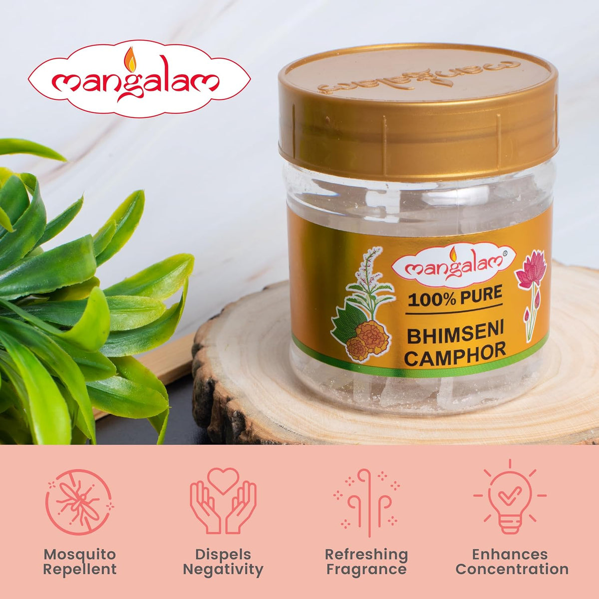 MANGALAM Bhimseni Camphor Jar Pack Of 1 100% Pure For Puja, Aromatherapy & Air Freshener Sweet Fragrance