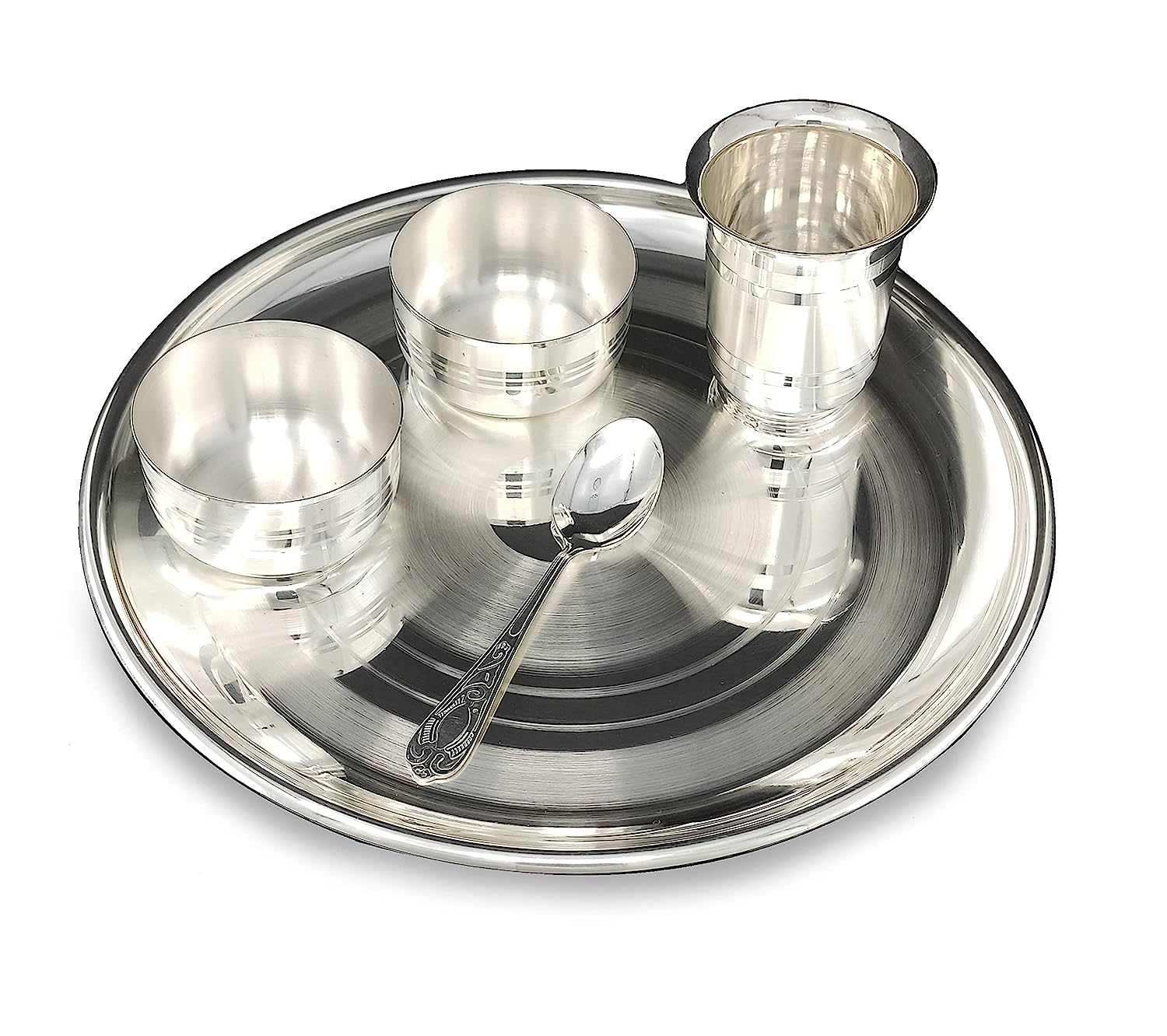 BENGALEN Baby Dinner Set 12 Inch Silver Plated for Rice Ceremony Annaprashana Sanskar Gift for Kids Boys Girls Birthday Festive Home