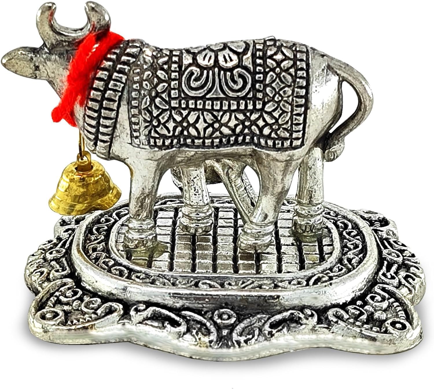 BENGALEN Small Kamdhenu Cow with Calf Silver Plated Statue Decorative Diwali Gift Items Showpiece for Home Office Decoration Item Family Friends Relative Return Gifts