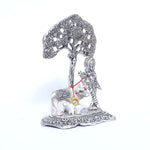 Krishna with cow and calf under tree silver