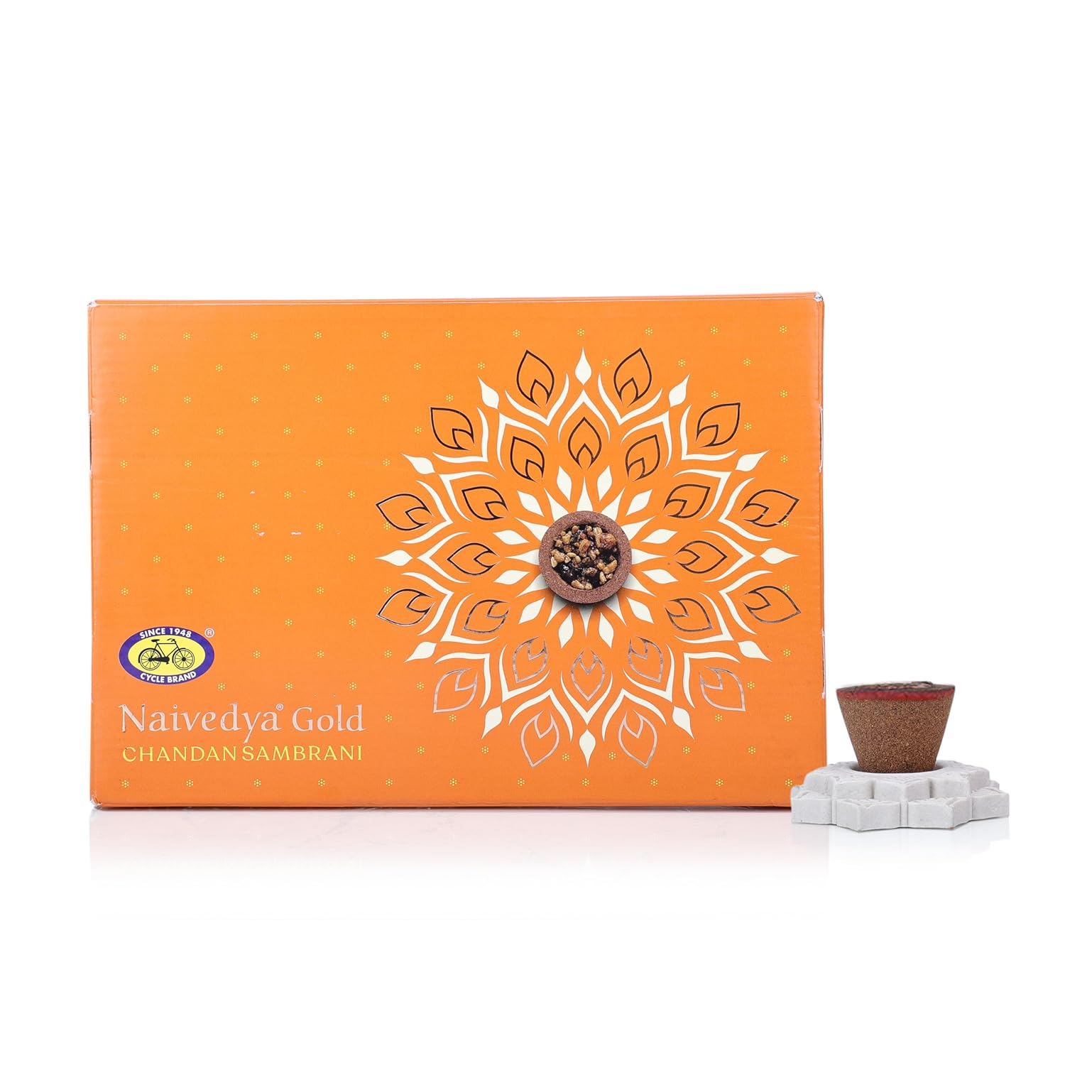 Cycle Pure Naivedya Gold Sambrani Dhoop Cups Sandalwood 18 pcs with Holder