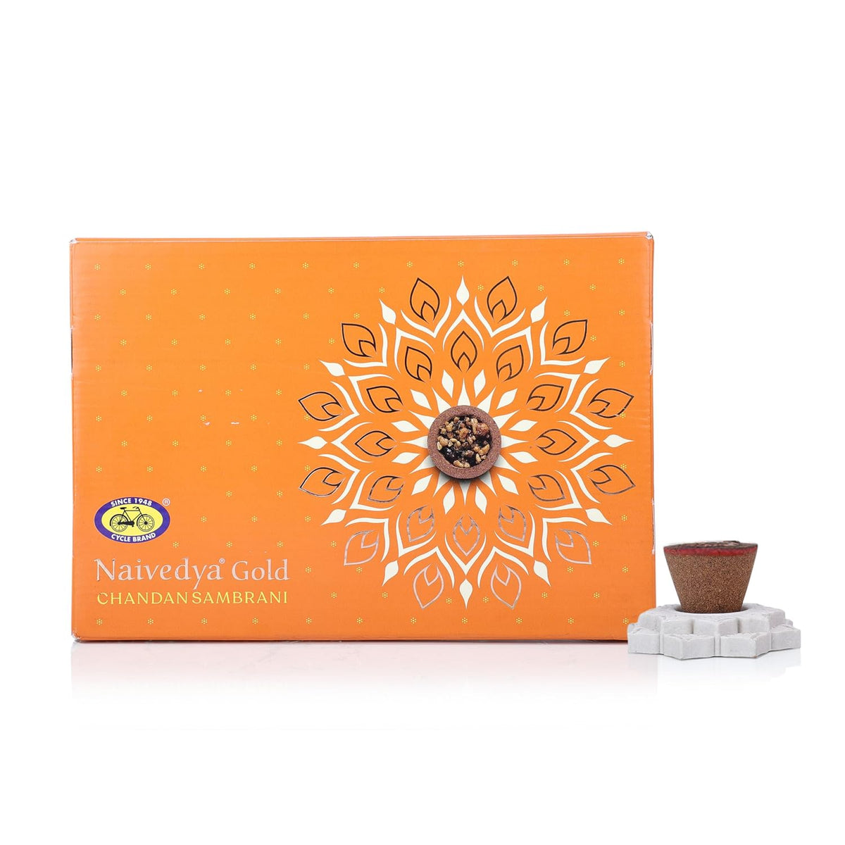 Cycle Pure Naivedya Gold Sambrani Dhoop Cups Sandalwood 18 pcs with Holder