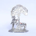 Krishna with cow and calf under tree silver