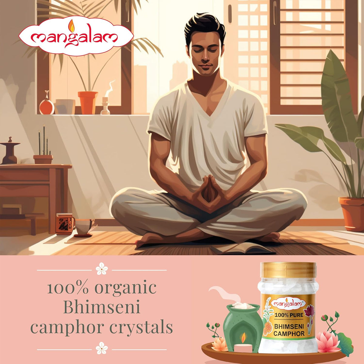 MANGALAM Bhimseni Camphor Jar Pack Of 1 100% Pure For Puja, Aromatherapy & Air Freshener Sweet Fragrance