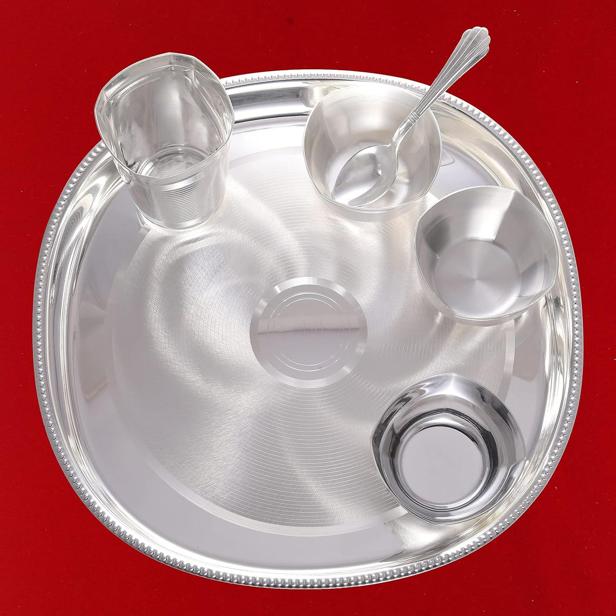 Diamond Square Dinner Set 12" Silver Plated Glossy Dinner Set for Gifting, Guest Serving, Return Gifting, Occasionally Gifting