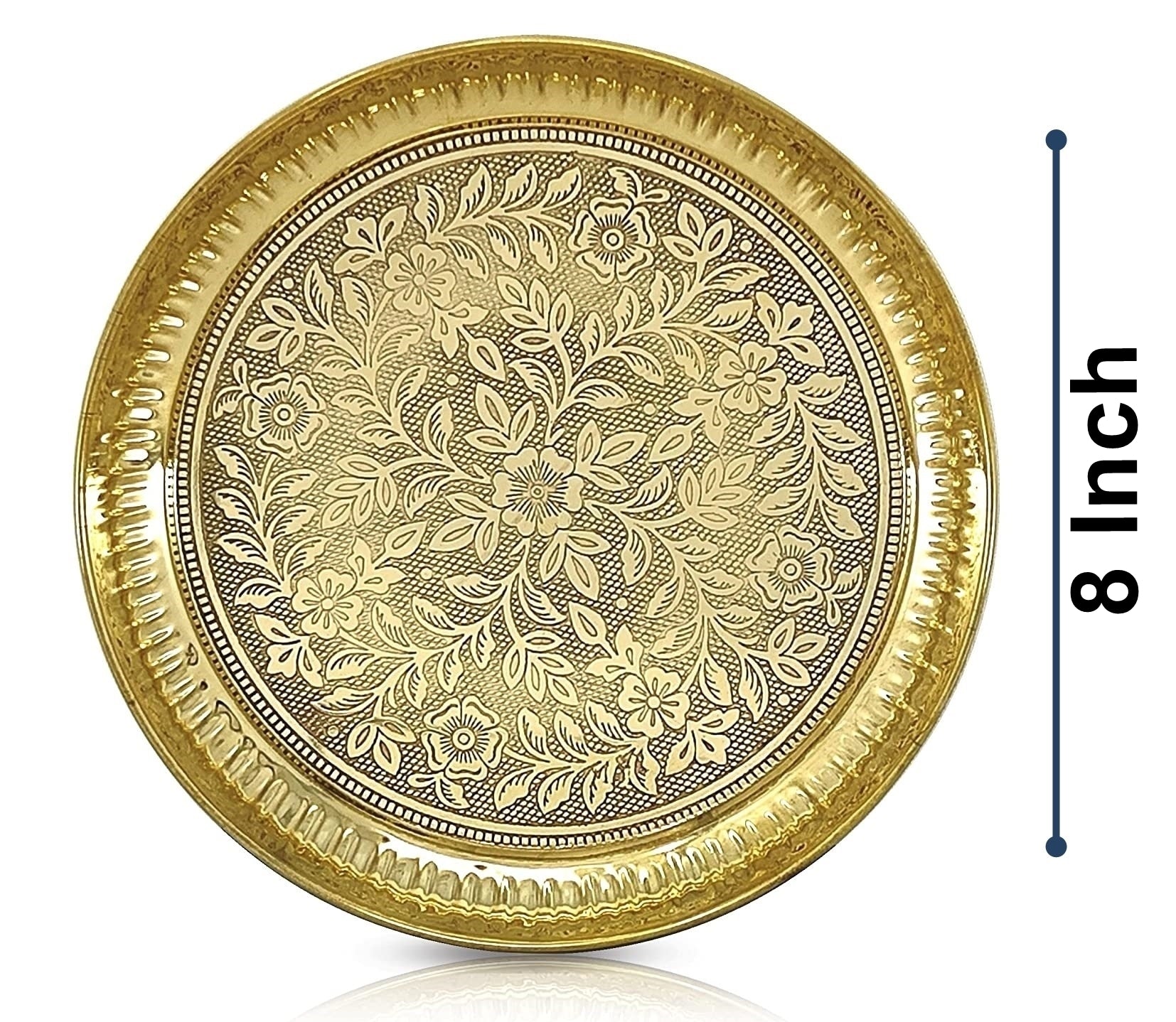 BENGALEN Brass Pooja Bhog Thali Set 8 Inch Puja Bhog Thali with Pital Plate Bowl Glass Spoon Arti Thali for Diwali Home Office Mandir Wedding Return Gift Items