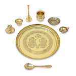 BENGALEN Brass Puja Thali Set with Red Gift Box 8 Inch