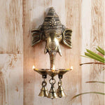 Brass Ganesha Wall Hanging Diya with Bells for Home Decor