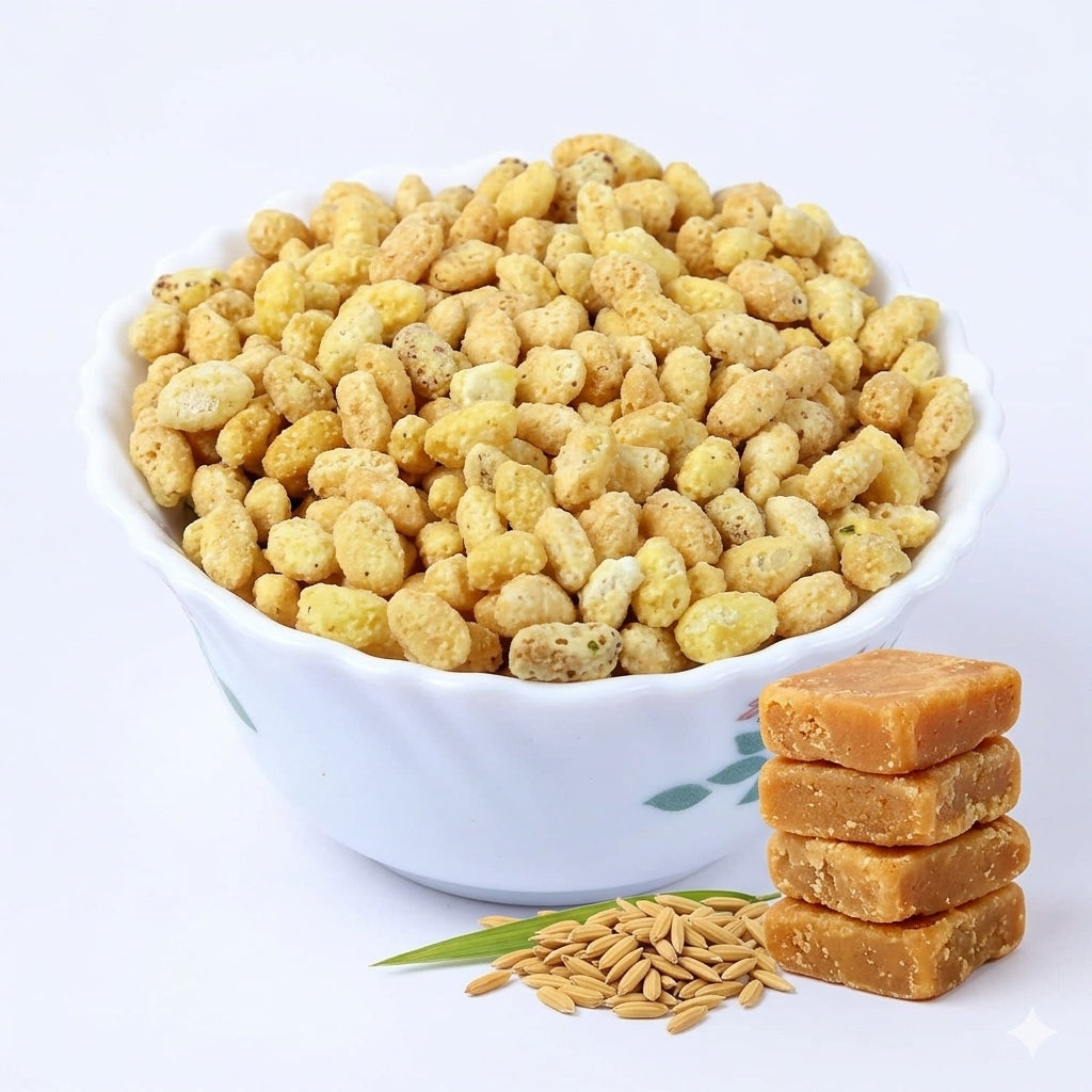 Yellow Murki 250g Bengali Khejur Gur Nolen Gurer Khoi Murki Gur Murki Pooja Prasad