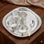 Diamond Square Dinner Set 12" Silver Plated Glossy Dinner Set for Gifting, Guest Serving, Return Gifting, Occasionally Gifting