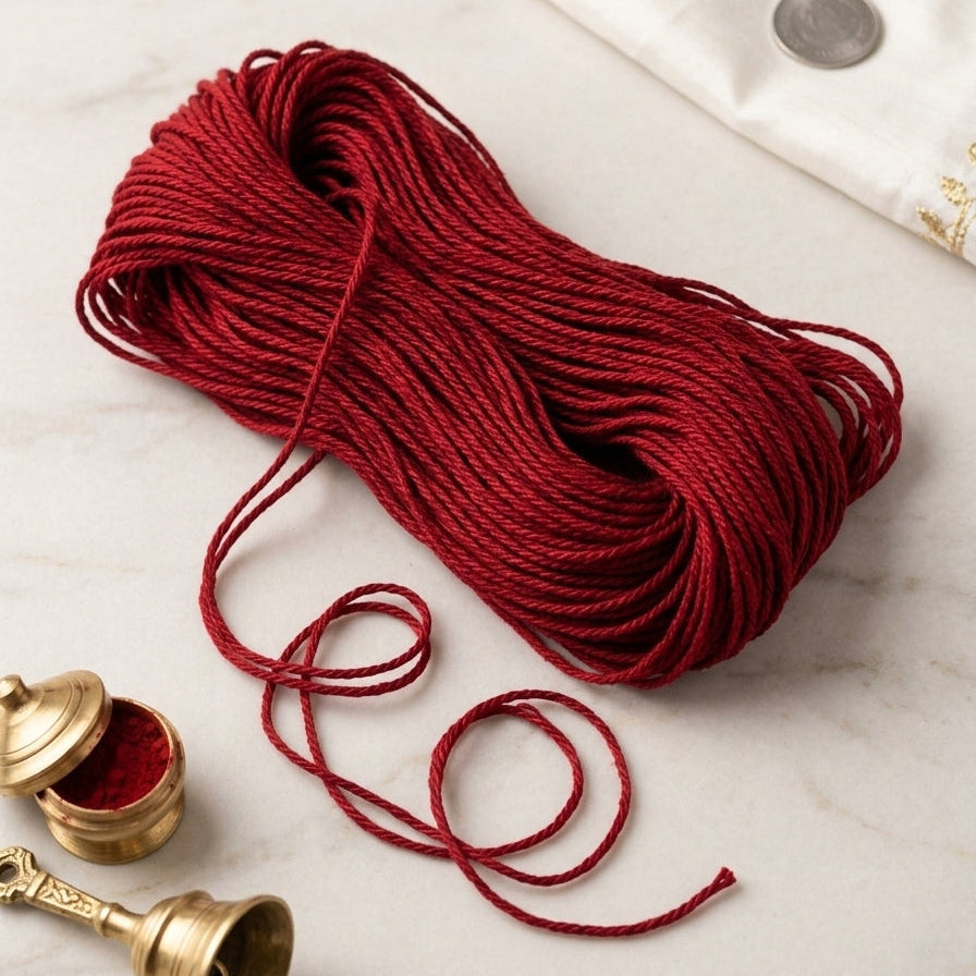 Silk Red/White/Black Dhaga Sacred Thread for Puja and Religious Purpose (15 Meter) Color Dhaga Thread Suraksha