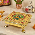 Chowki Meenakari Peacock Design Wooden Multi colour Puja Chowki Asan