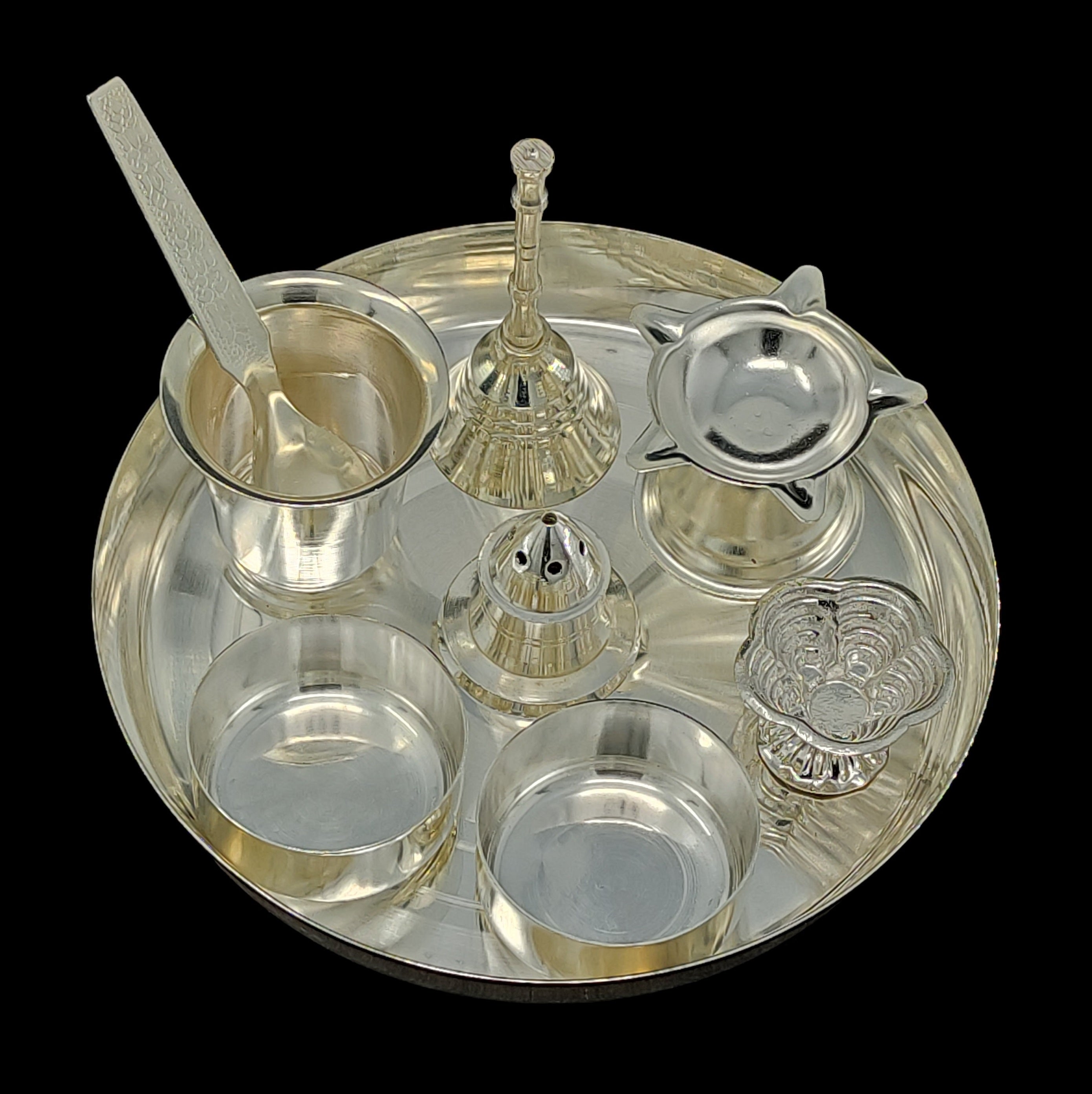 Bengalen Silver Plated Pooja Thali Set 6 Inch Standard Puja Decorative Items for Home Mandir Office Wedding Return Gift