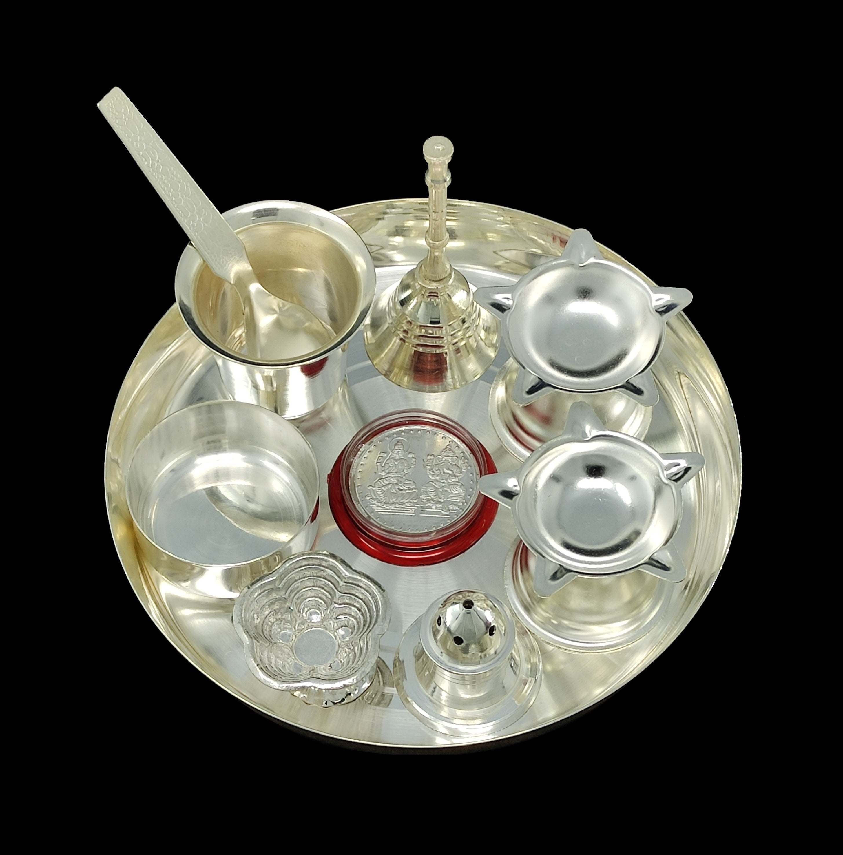 Bengalen Silver Plated Pooja Thali Set 6 Inch Premium Puja Decorative for Home Mandir Office Wedding Return Gift Items