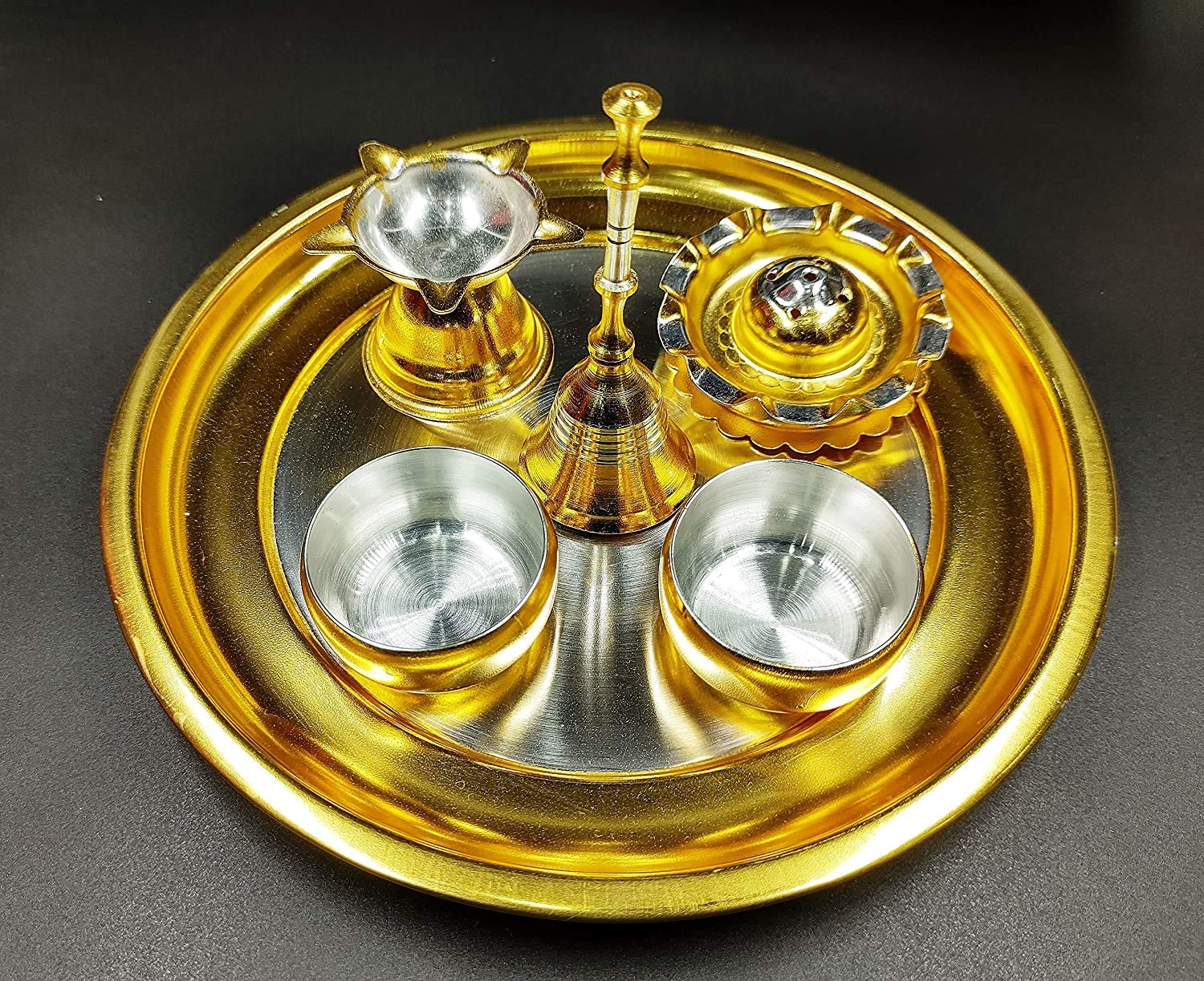 Bengalen Gold & Silver Plated Pooja thali Set 07 Inch Festival Ethnic Puja Thali, Gift for Home, Temple, Office, Wedding Gift