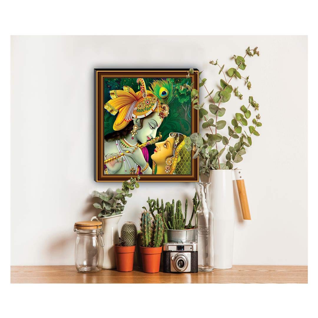 Nobility Radha Krishna Framed Painting UV Textured Design Religious Wall Art Decor Showpiece Figurine Idol Statue