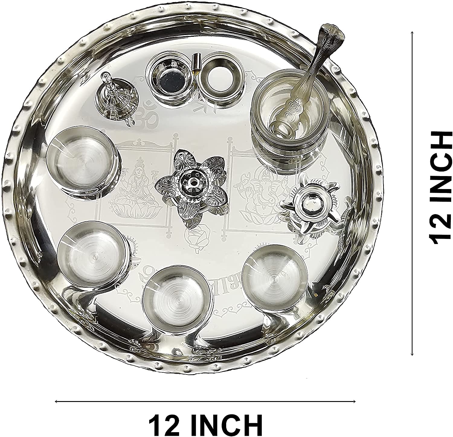 Bengalen Premium Silver Plated Pooja thali Set 12 Inch Festival Ethnic Puja Thali for Diwali, Home, Temple, Office, Wedding Gift