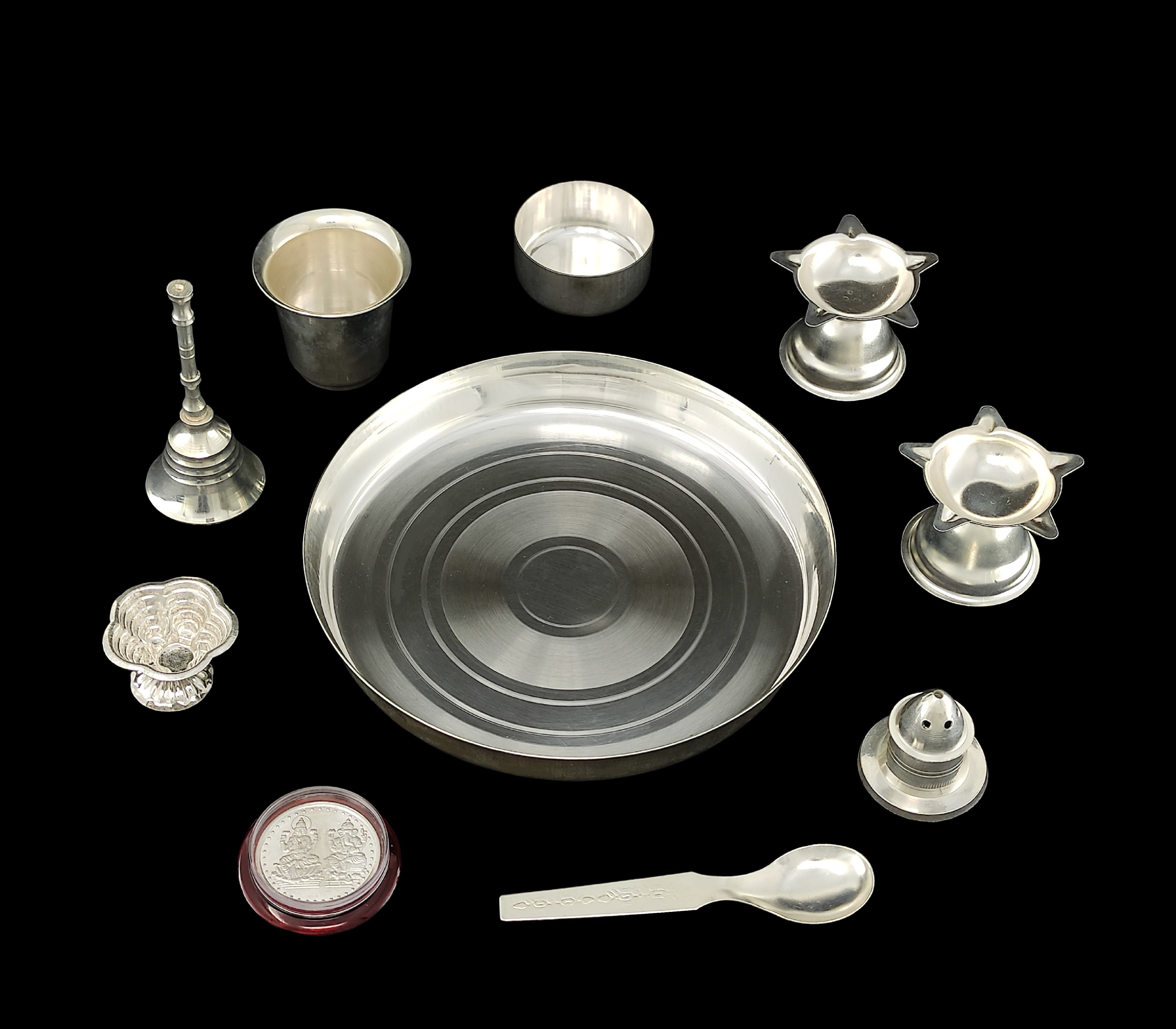 Bengalen Silver Plated Pooja Thali Set 6 Inch Premium Puja Decorative for Home Mandir Office Wedding Return Gift Items