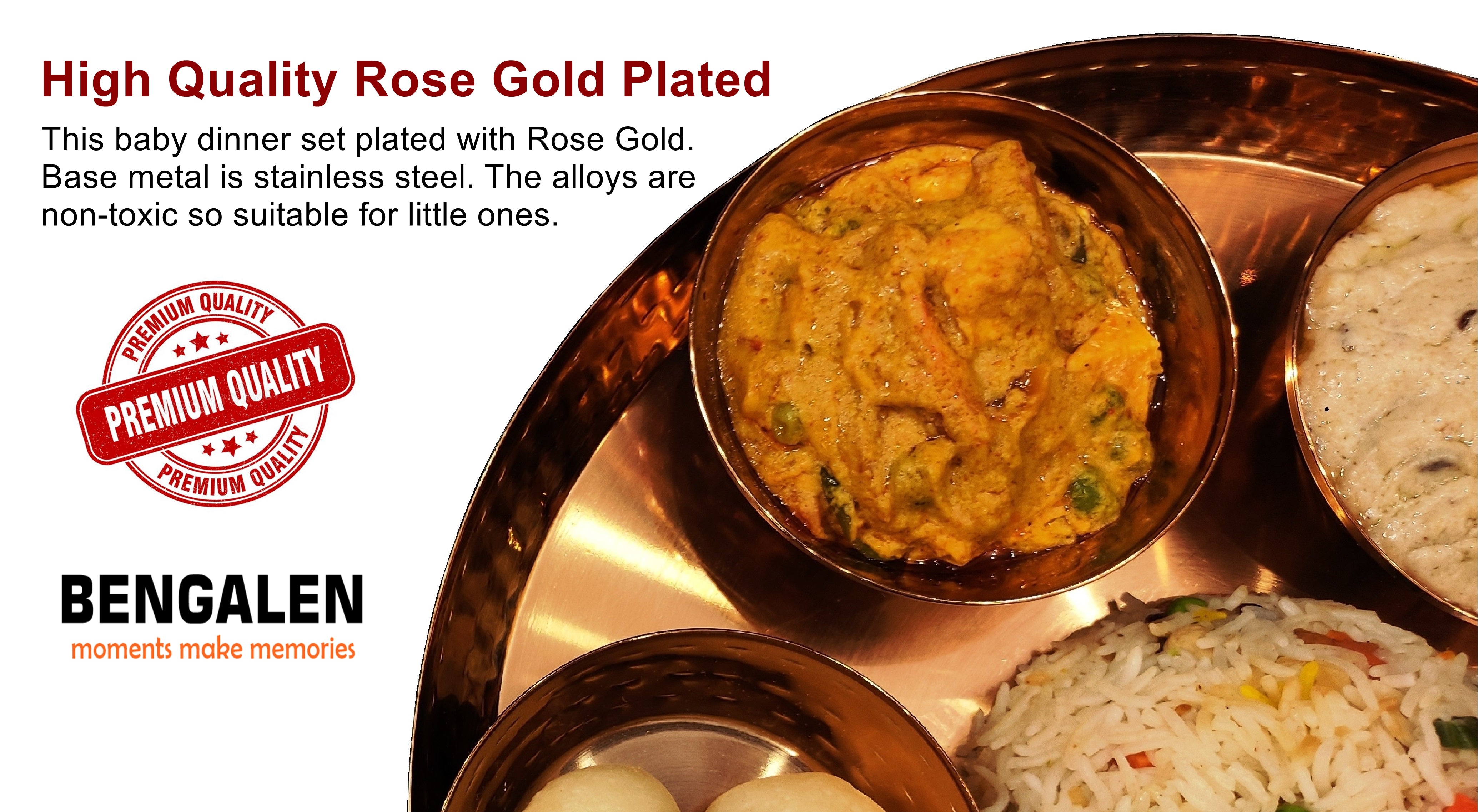 Bengalen Rose Gold Plated Dinner Set for Gift Rice Ceremony Annaprashan Sanskar Birthday for Boys Girls Home Decorative Festive Return Items