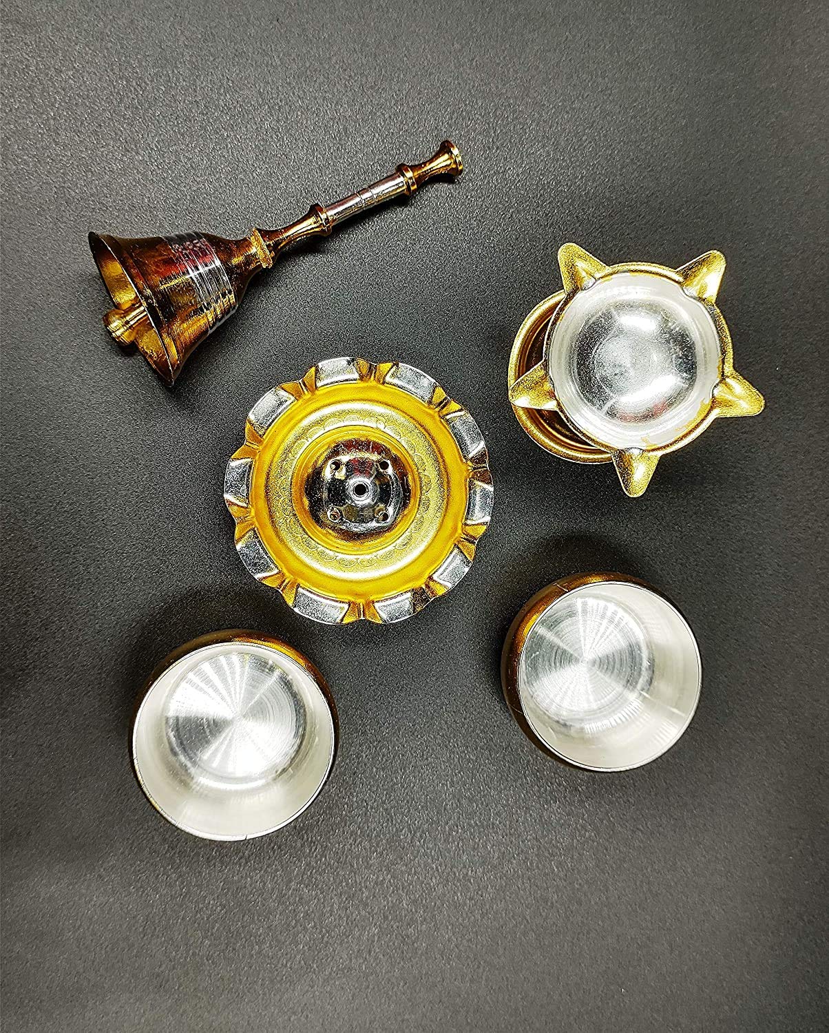 Bengalen Gold & Silver Plated Pooja thali Set 07 Inch Festival Ethnic Puja Thali, Gift for Home, Temple, Office, Wedding Gift