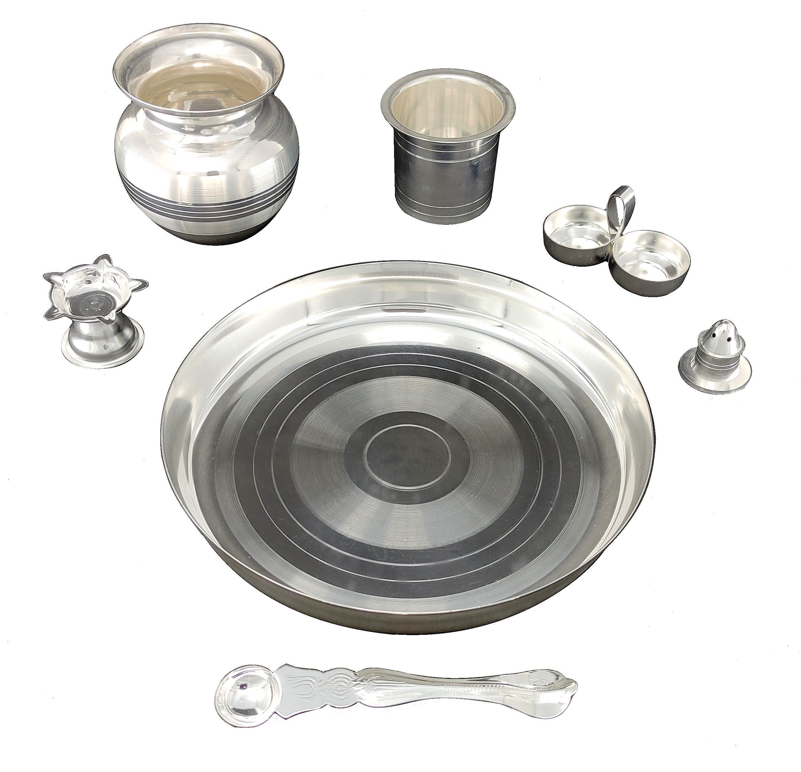 Bengalen Silver Plated Pooja thali Set 08 Inch for Festival Ethnic Puja Thali Gift for Diwali, Home, Temple, Office, Wedding Gift