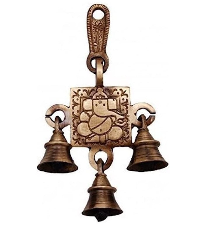 Bengalen Brass Modern Ganesha Bells Wall Hanging Idol Decorative Showpiece Antique Finish Ganesh Wall Art Decor Statue