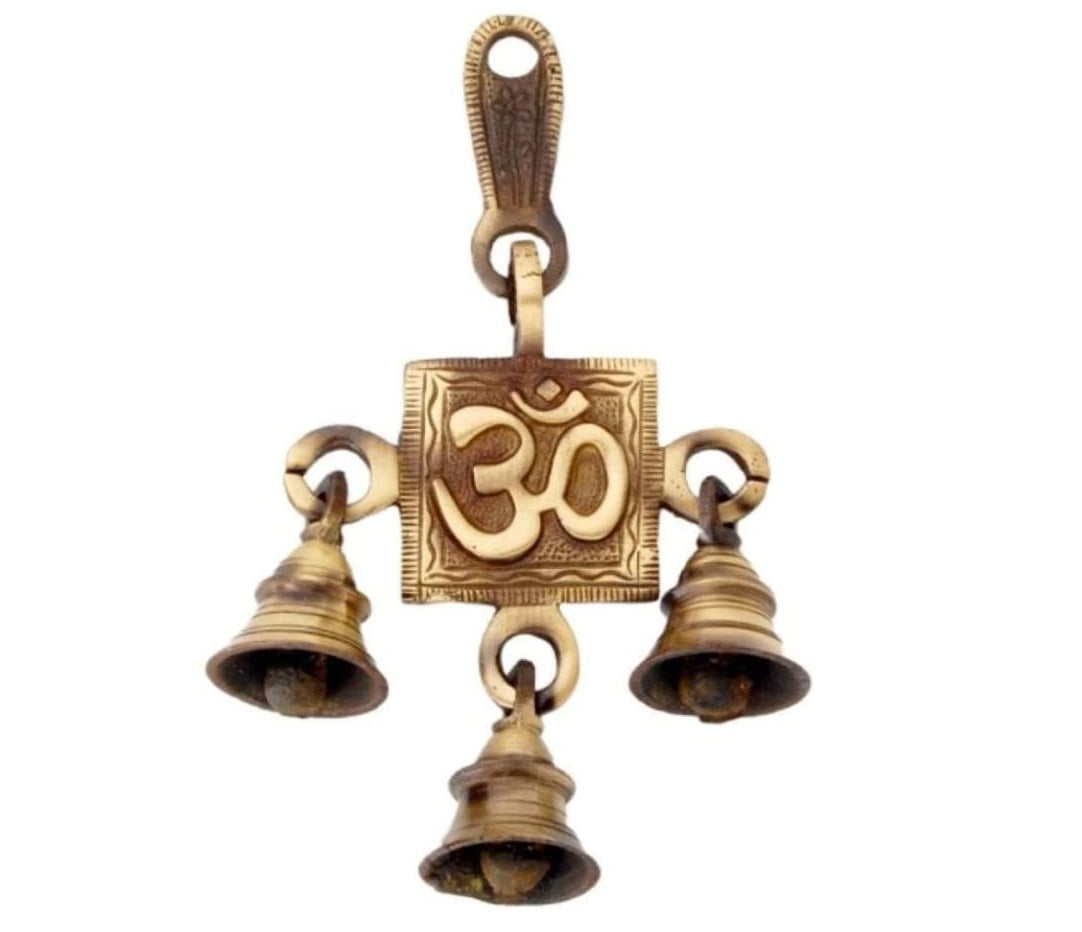 Bengalen Brass Om Design Bells Wall Hanging Idol Decorative Showpiece Antique Finish Wall Art Decor Statue