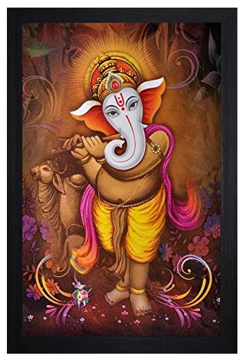 আভিজাত্য গণেশ পেইন্টিং স্পেশাল ইফেক্ট টেক্সচার্ড ওয়াল আর্ট ফ্রেমড পেইন্টিং