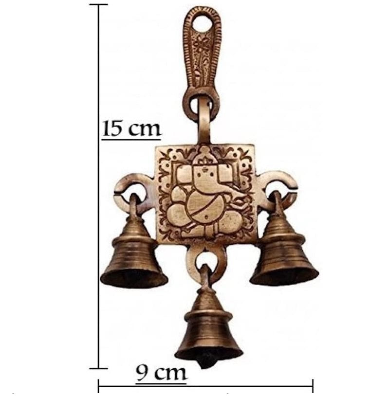 Bengalen Brass Modern Ganesha Bells Wall Hanging Idol Decorative Showpiece Antique Finish Ganesh Wall Art Decor Statue