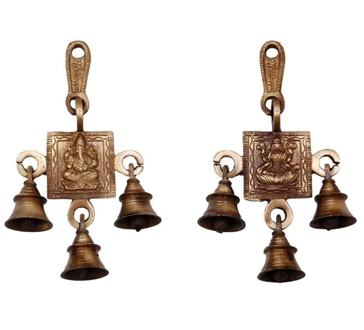 Bengalen Brass Ganesha Lakshmi Bells Wall Hanging Idol Decorative Showpiece Antique Finish Ganesh Laxmi Wall Art Decor Statue