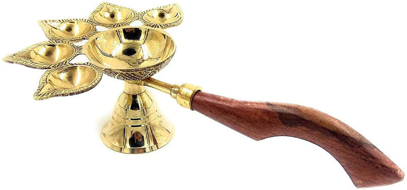 Bengalen Brass Panch Aarti Diya (Gold_4.5 Inch X 9 Inch X 2 Inch)