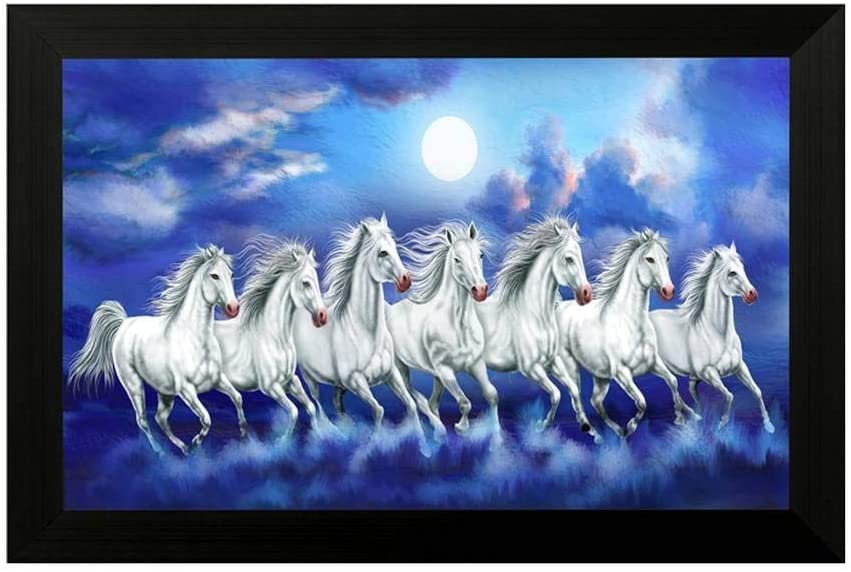Nobility Seven Lucky Running Horses Painting Vastu Wall Art Decoration for Home, Living Room, Office, Gift for Friends or Family