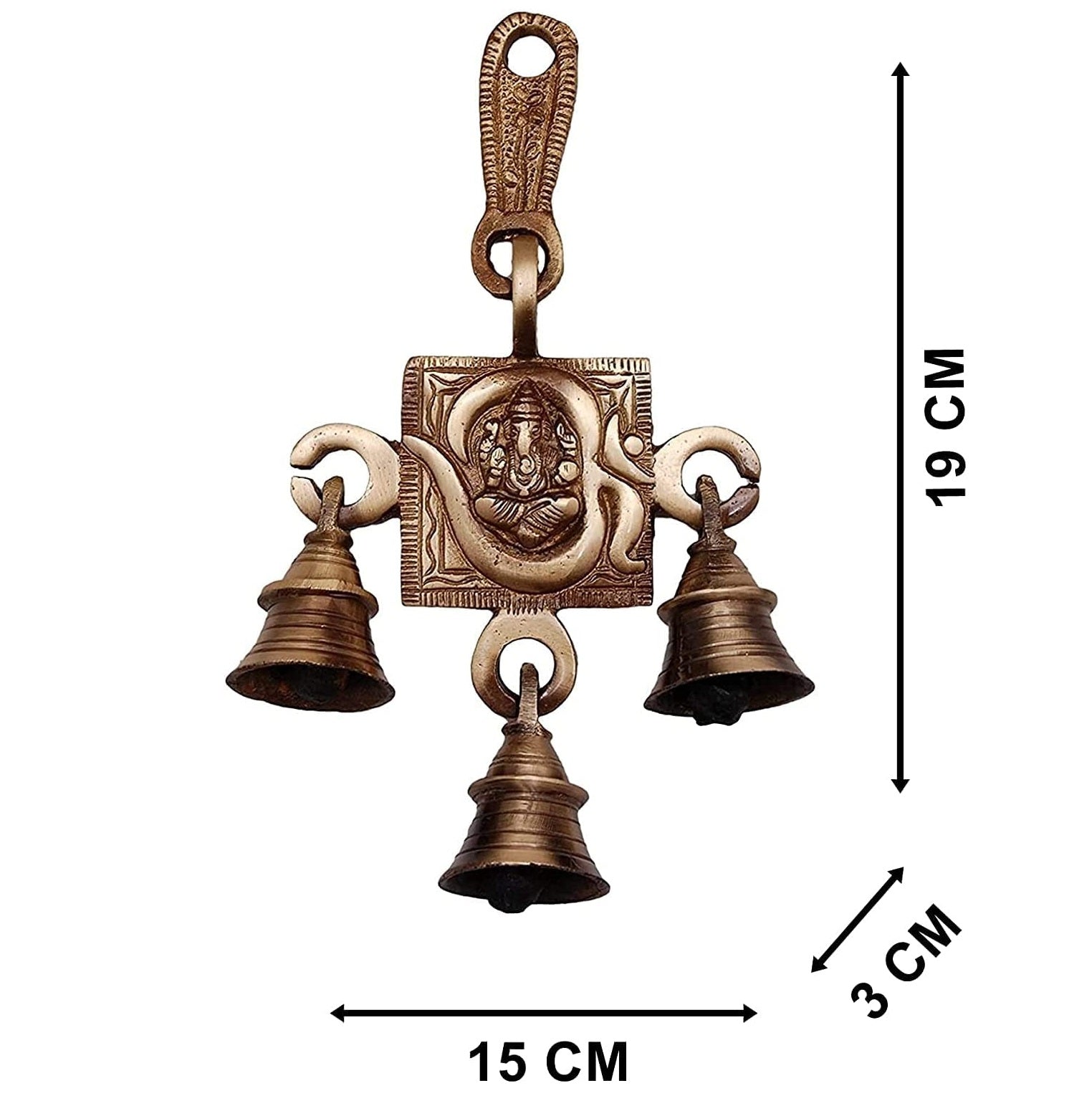 Bengalen Brass Om Ganesha Bells Wall Hanging Idol Decorative Showpiece Antique Finish Ganesh Wall Art Decor Statue