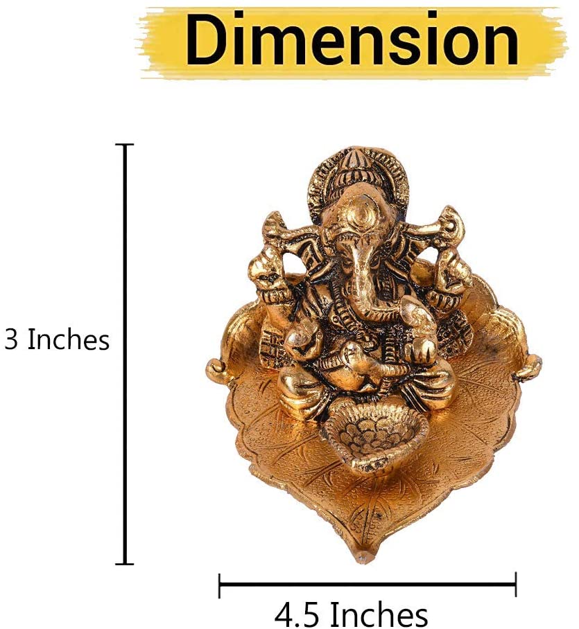 Bengalen Ganesha on Leaf Statue Ganesh Idol with Diya for Home Decorative Gifts Puja Diwali Gift Items