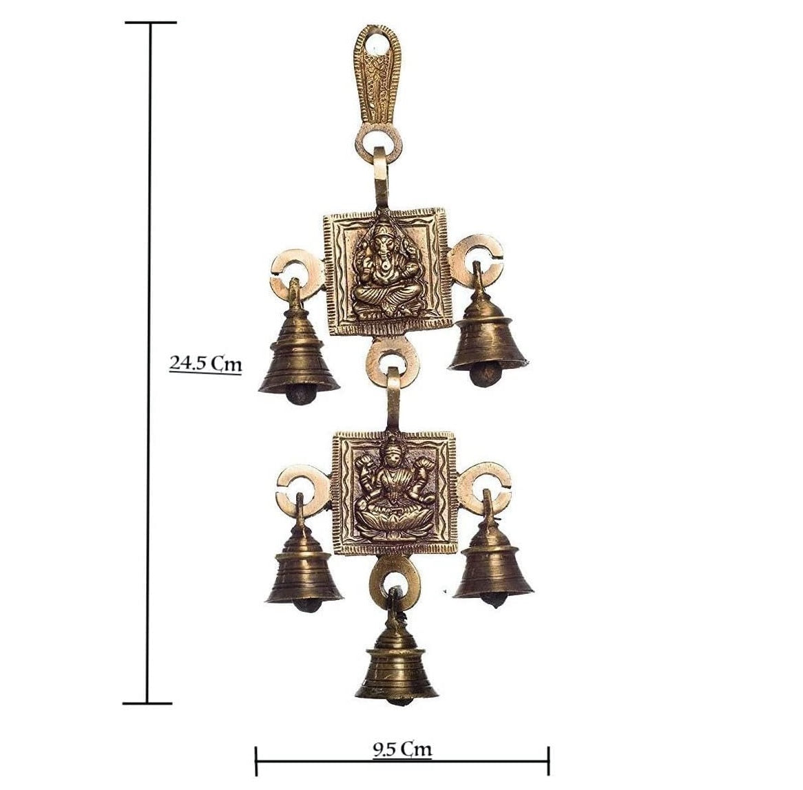 Bengalen Brass New Ganesha Laxmi Bells Wall Hanging Idol Decorative Showpiece Antique Finish Ganesh Lakshmi Wall Art Decor Statue