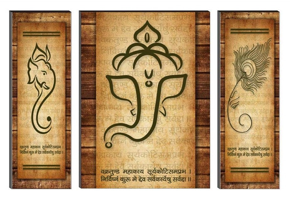 Nobility Ganesha MDF Painting Self Adhesive Ganesh Wall Art Decor Statue Idol Decoration for Home, Living Room, Office, Weeding Gift