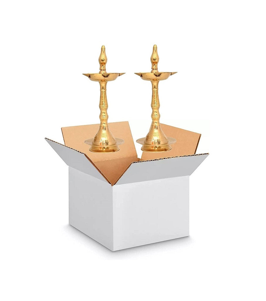 Bengalen Brass Kerala Diya Traditional Oil Lamp Samai Deepak Lamp Kutthu vilakku Panchmahal Deepam for Pooja Mandir Diwali Indian Wedding Return Gift Items Puja Set of 2