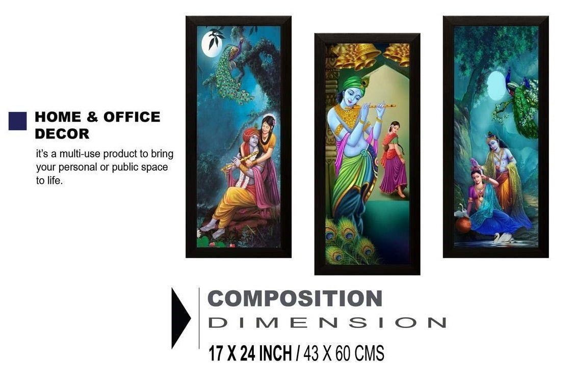 Nobility Radha Krishna Framed Painting UV Textured Design Religious Wall Art Decor