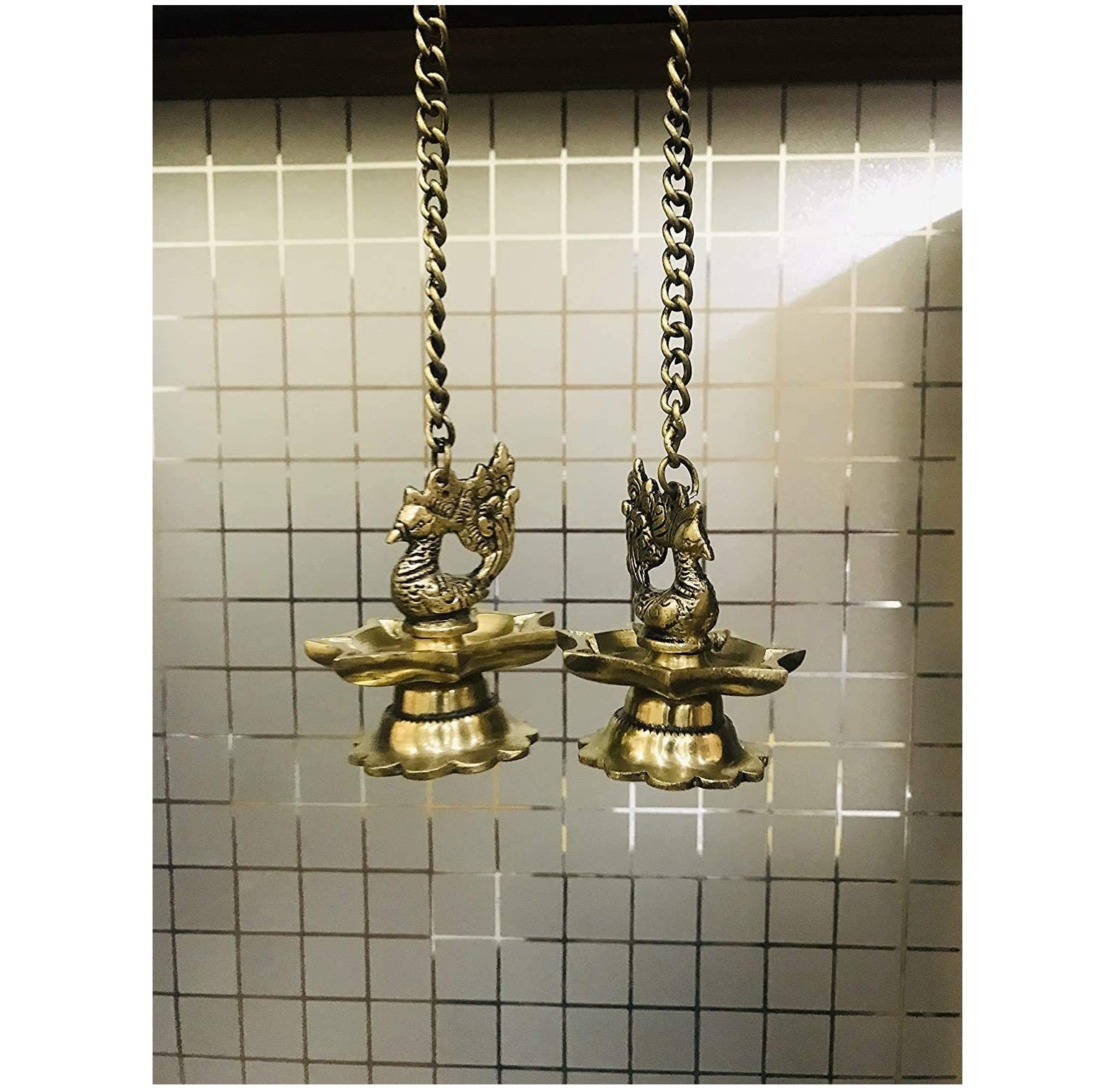 Bengalen Brass Peacock Carved Hanging Diya Set of 02
