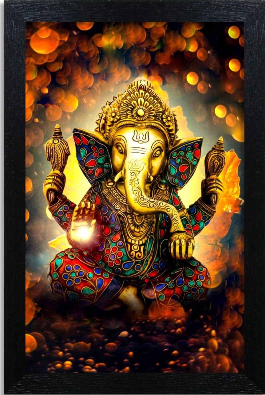 Nobility Ganesha Framed Painting Ganesh Wall Art Decor Statue Idol Decoration for Home, Living Room, Office, Gift for Friends or Family